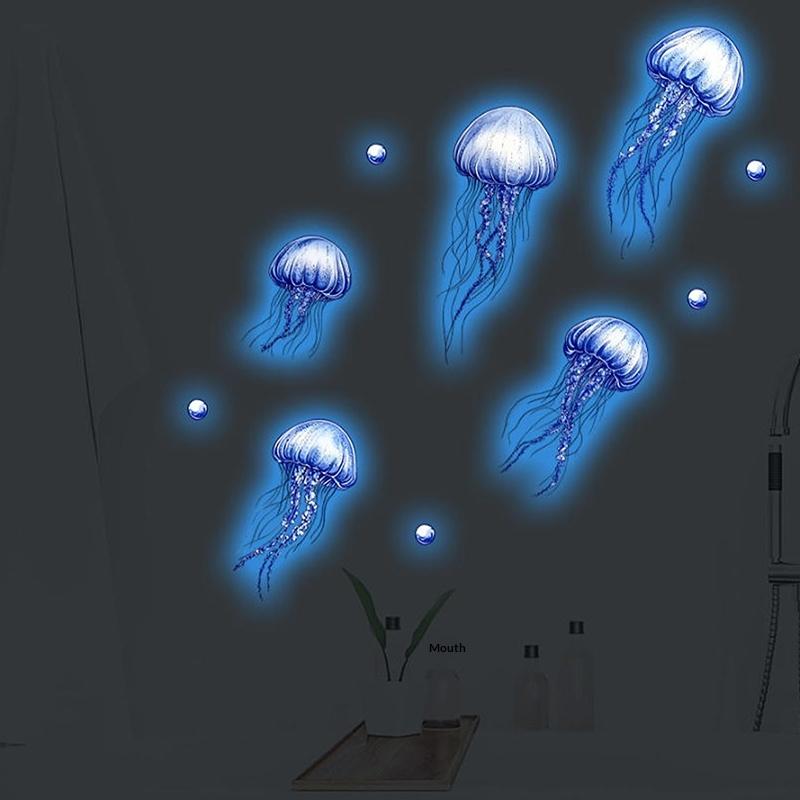 Glow-In-The-Dark Jellyfish Toilet Stickers Self-Adhesive Removable Luminous Decals Home Decor Stickers Car Stickers