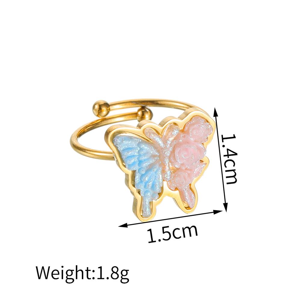 Atoztide Fashion 18K Gold Plated Open Ring For Women Stainless Steel Acrylic Relief Adjustable Finger Ring Birthday Jewelry Gift