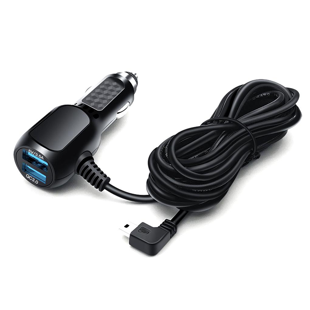 2 In 1 Plastic Dash Cam Car Charger 12V-24V Double USB Fast Charging Mobile Phone Lighter Power Cable Accessories