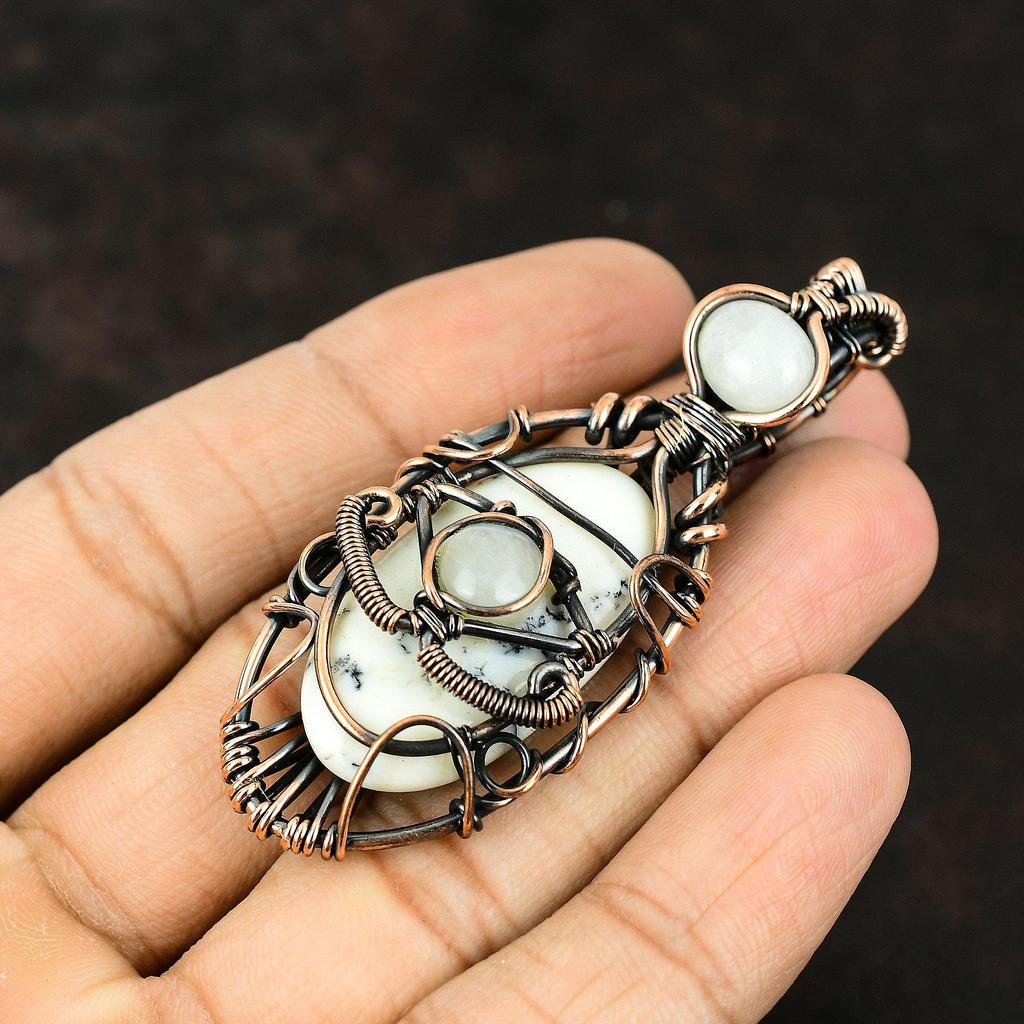 Evil Eye Dendrit Opal Kupferdraht Gewickelter Anhänger Edelstein Kupfer Schmuck Handgemacht Designer Anhänger Regenbogen Mondstein Evil Eye Anhänger Geschenk