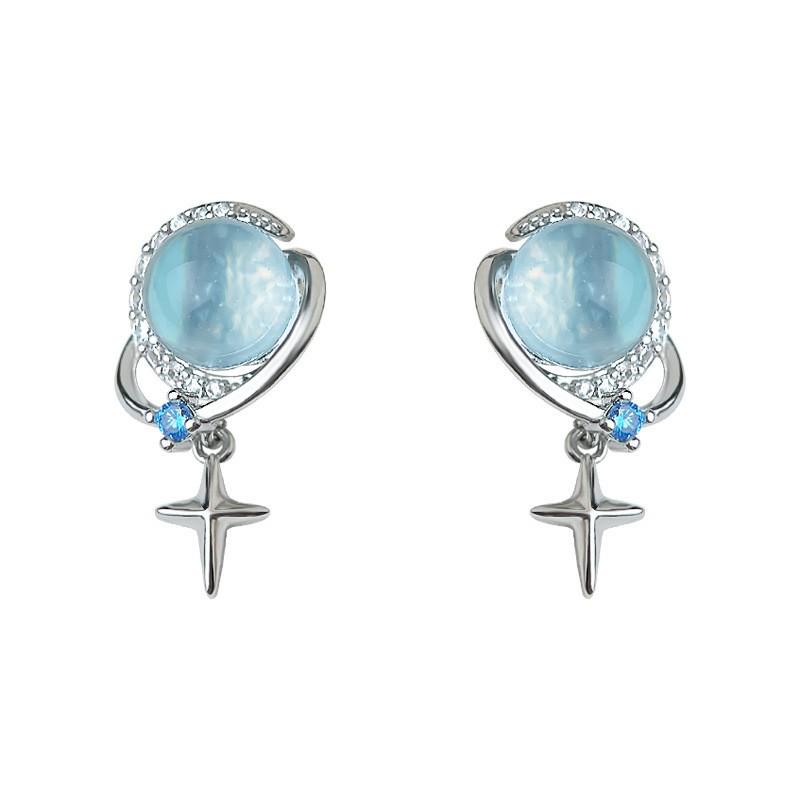 Stilvolle Mond & Sternenlicht Blaue Zirkon Ohrstecker - High-End Nischen-Stecker für Damen