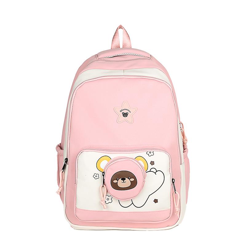 

Студенческий школьный рюкзак Женский рюкзак с принтом медведя Большой вместимости Прочный рюкзак розовый