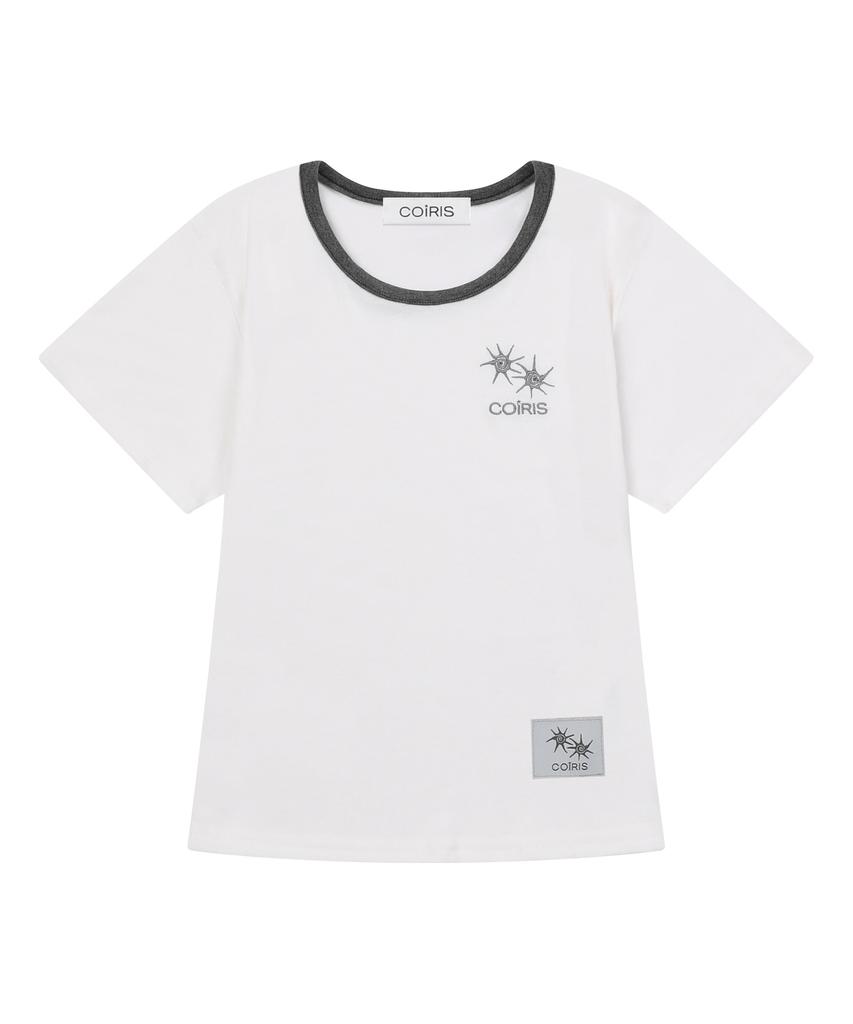 Koiliseu [U-Neck] Laura Small Logo Contrast U-Neck Short Sleeve T-Shirt (10 Colors)