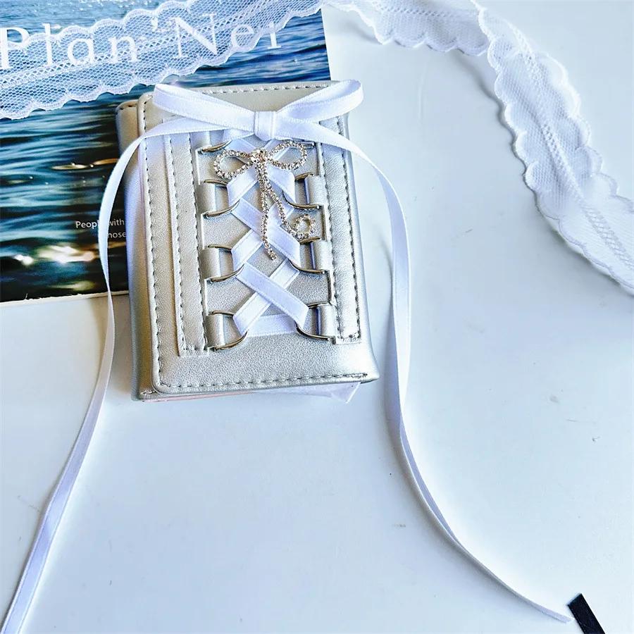 Korean INS Ballet Ribbon Bow Silver PU Card Bag Chic Girls Kpop 3-inch Photocard Holder Women's Coin Purse ID Credit Card Holder