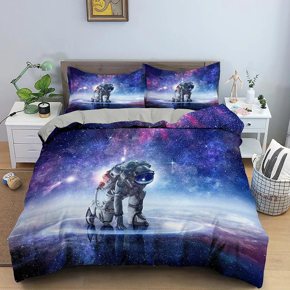 Outer Space Astronaut Duvet Cover Set Blue Galaxy For Teens Boys Gifts Astronaut Dream Planets Bedding Set Bedroom Decorations