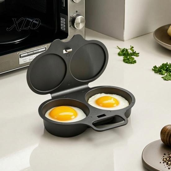 Simple Egg Cooker for Home Dual Cavity Microwave Poacher with Lid Handle, Food Grade Plastic Non Stick Maker Steamer, Oil-free Cooking Non-deformable