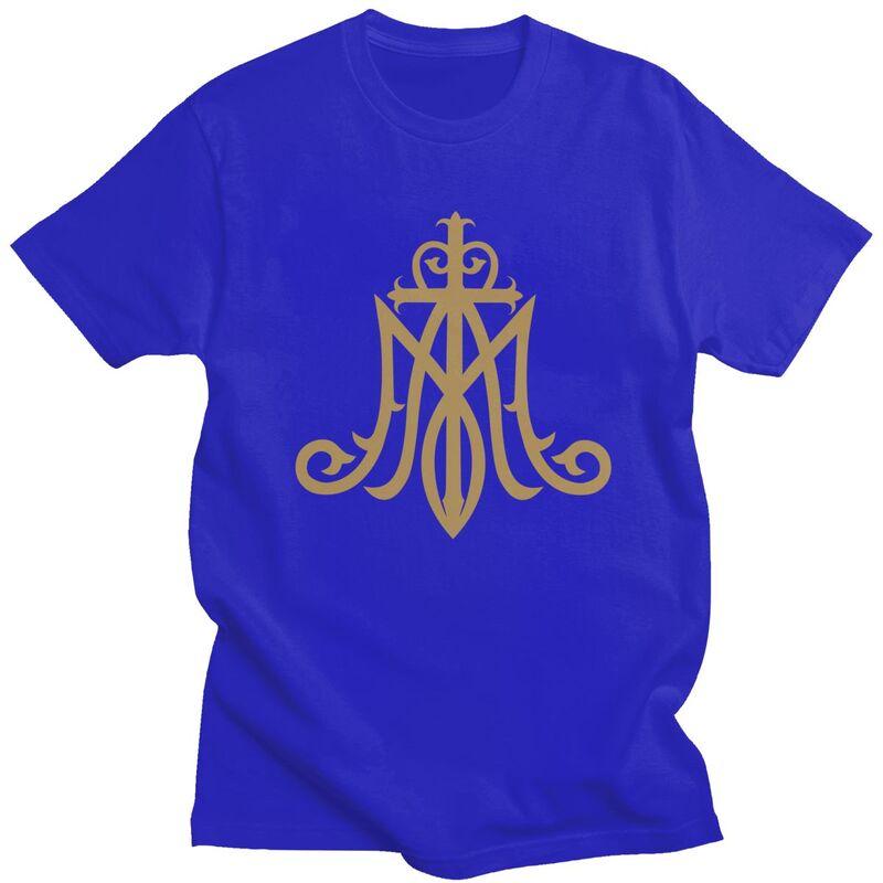 Custom Virgin Mary Monogram Ave Maria T Shirt Men Short Sleeves 100 Cotton Tshirt Leisure Catholic Christian Tees