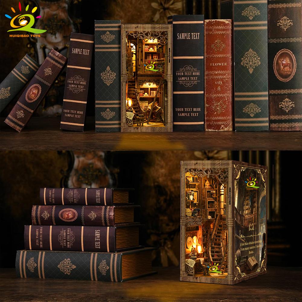 Non-Toxic Ancient Book Collection Room Diy Desktop Building Scene 3D Vintage Library Puzzle Shelf Insert Decoration Adult Toys
