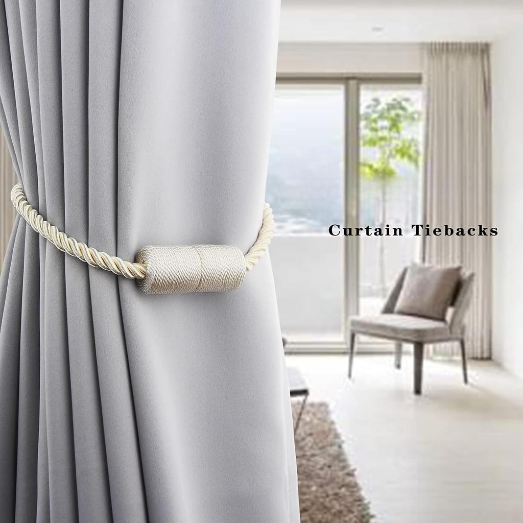 2/4Pack Strong Magnetic Curtain Tiebacks Outdoor Elegant Decorative Tie Backs Rope for Drapes Window Curtain Holdbacks