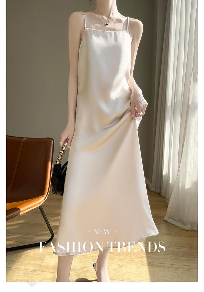 2024 Summer One-Shoulder Satin Acetate Camisole Dress for Women