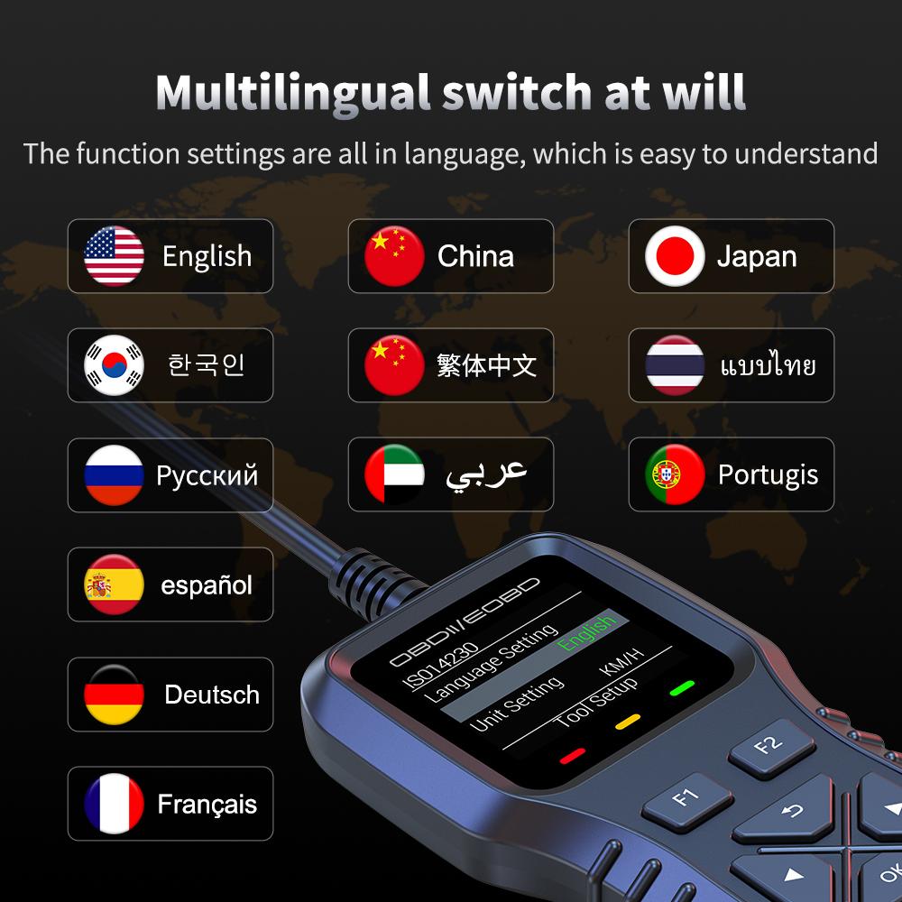 Data Stream 12 Languages With Read Codes Erase Codes K1 Car Diagnostic Tool DTC Lookup Color Screen Display O2 Sensor Test