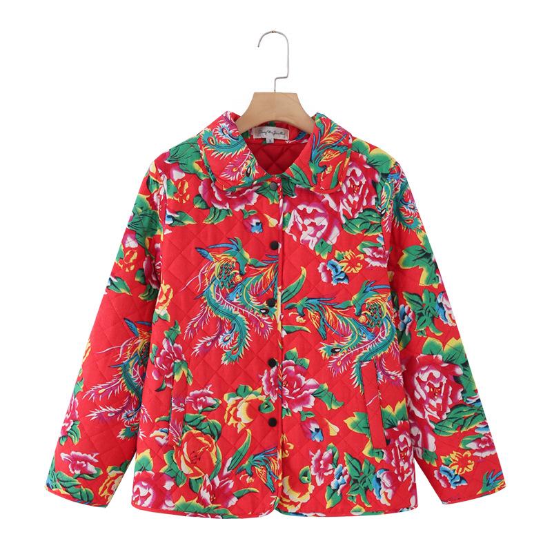 

G51 Plus Size Women s Winter Festive Floral Cotton Jacket - Lightweight, Slimming, Loose Fit 2XL (Suggested 70-80 kg)