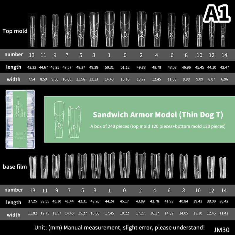 Sandwich Dual Nail Forms 240Pcs 15Size Extensions-Dual Forms Coffin Oval Almond Nail Forms Top Mold Bottom Mold Extensions