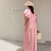 Johnature French Vintage Balloon Sleeve Crew Neck Dress Women Summer Korean Loose Casual Dresses