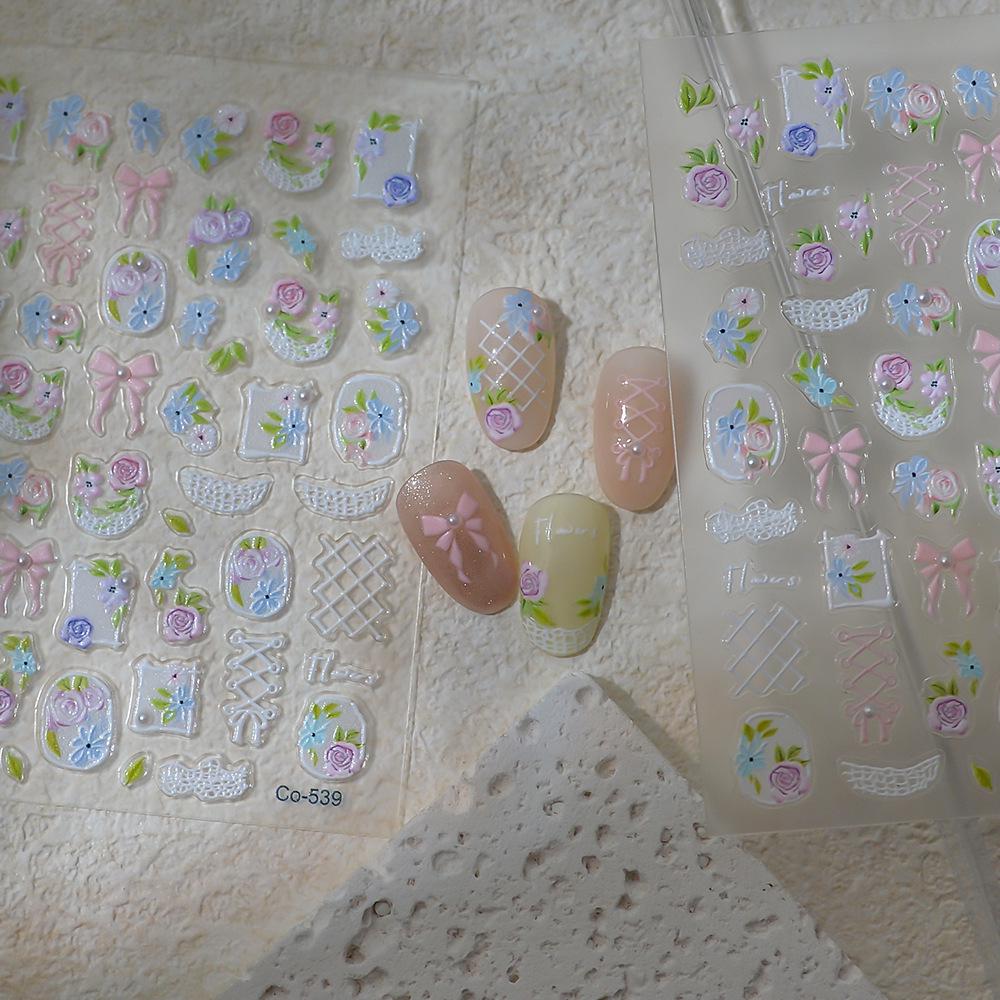 Crystal Diamond Lace Bow Nail Art Stickers - Spicy & Sweet Ballet-Inspired Design