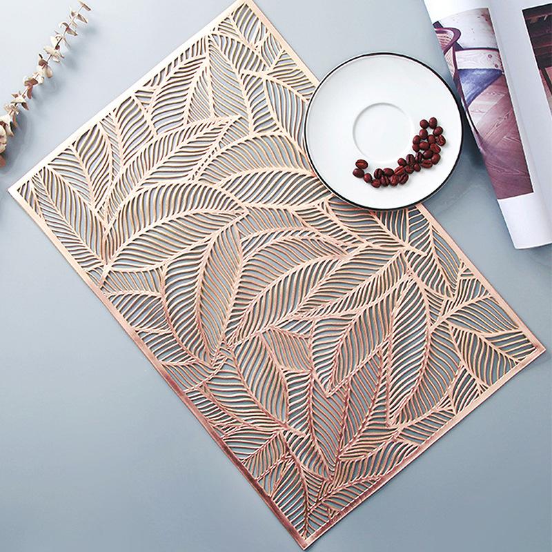 Bronzing PVC Table Runner 35*180cm Leaf Hollow Anti-slip Heat Insulation Dinning Table Mat Home Hotel Tablecloth Decoration