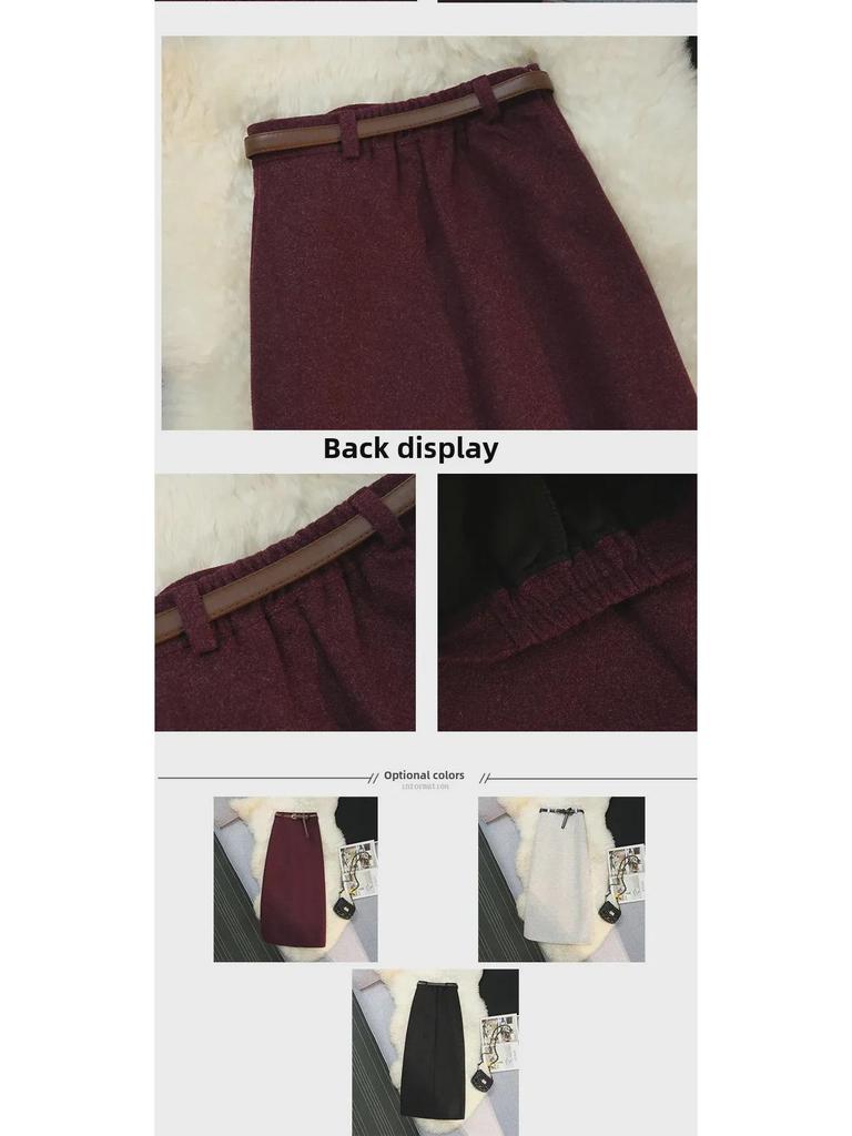 Jupe A-line en laine à taille haute et taille élastique pour femmes - Jupe longue fourreau d'automne/hiver pour les déplacements