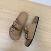 2025 Women's Plus Size Casual Beach Cork Slippers with Double Buckle
