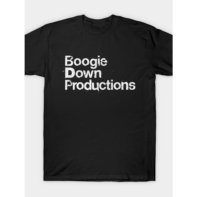 

European sizes [Plus Size Graphic T-Shirt] Black Crew Neck Plus Size Tee - Boogie Down Productions Distressed Text Design on Front, Short Sleeves S чёрный