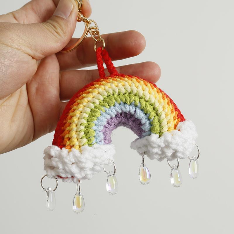 Handmaking Rainbow Crochet Keychain For Gifts Knitting Rainbow Keychain Cute Rainbow Pendant Keyring Custom Accessory