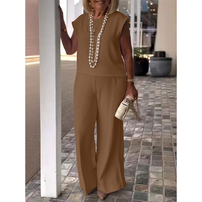 

YYFS Women s Fashion Casual Summer Spring Solid Color Print Short Sleeve O-Neck Trousers Pants Suits XXL хакі