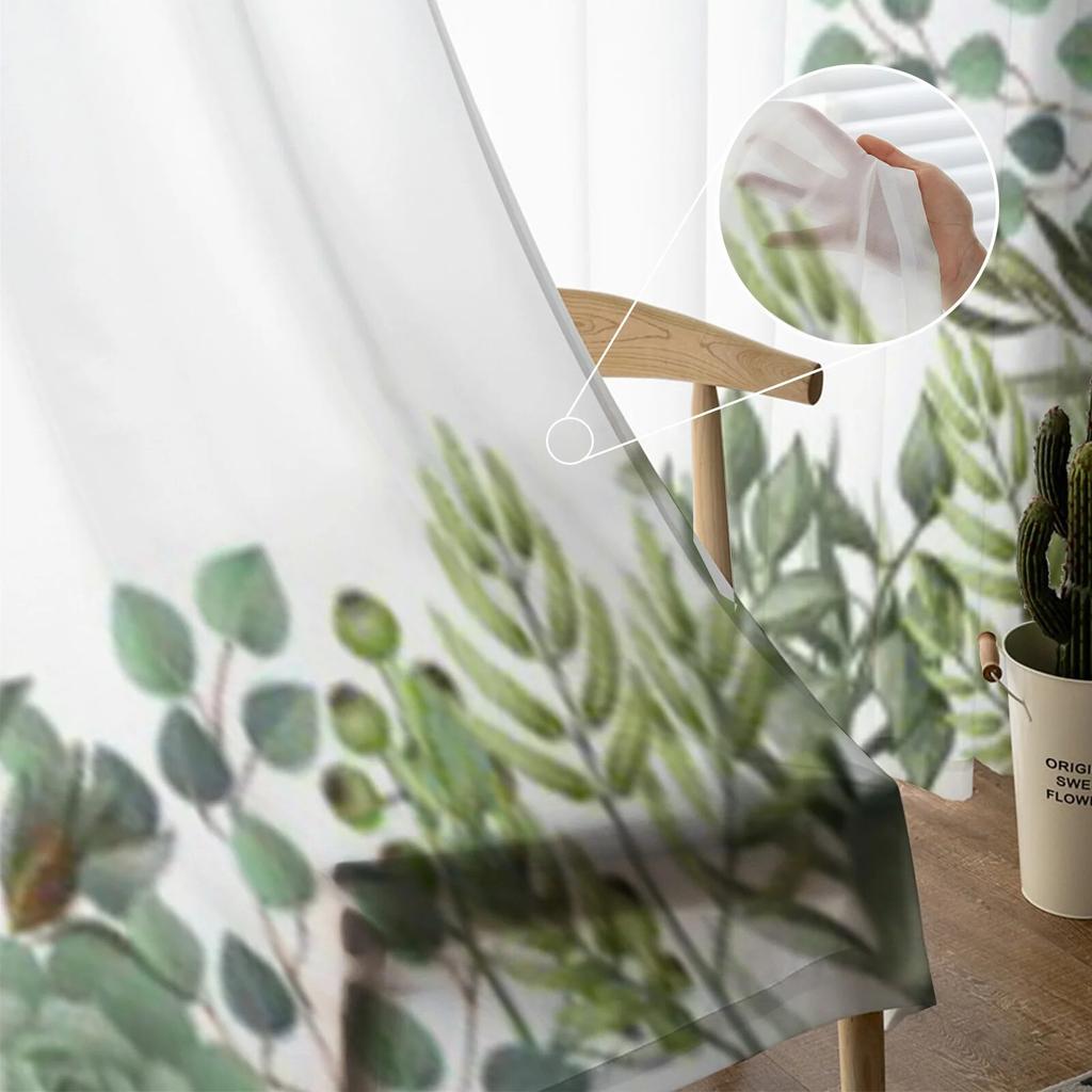 Leaves And Succulent Watercolor Style Sheer Curtains For Living Room Kids Bedroom Tulle Curtains Kitchen Window Treatment Drapes