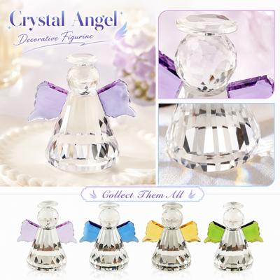 Crystal Angel Figurine Decorative Glass Sculpture Tabletop Ornament Faceted Design with Wings and Halo for Home Office Display