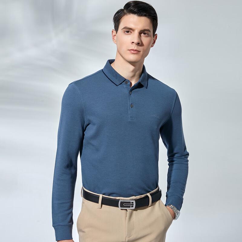 Men's Wool & Tencel Cotton Blend Business Casual Long-Sleeve Polo Shirt