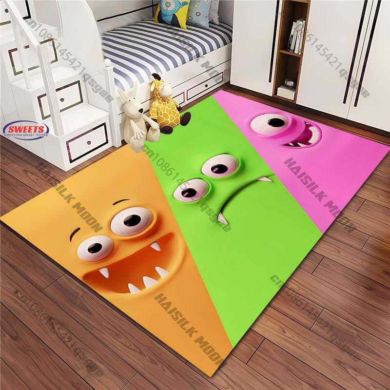 Cute Cartoon Silly Faces Printed Carpet Bedroom Living Room Sofa Study Children's Room Decorative Rug Multi-size Non-slip Mats