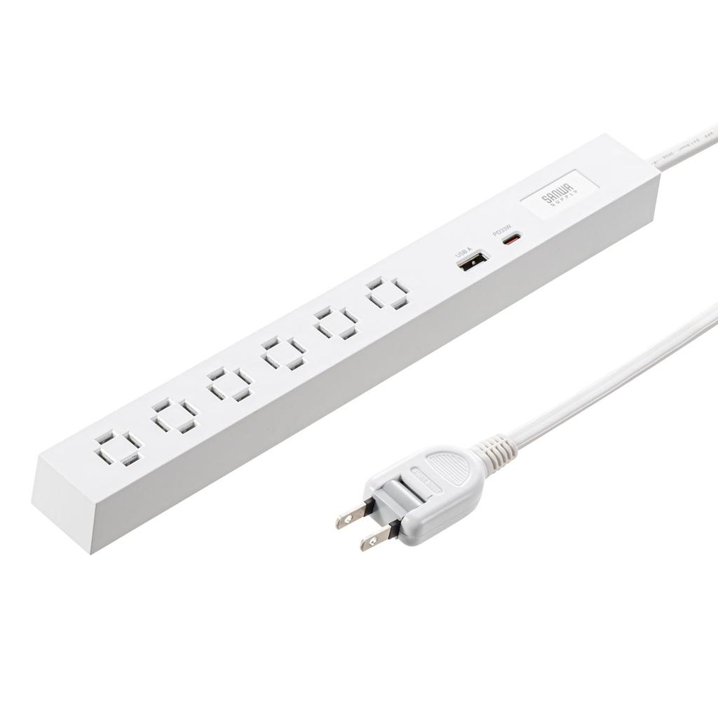 Sanwa Supply Slim Tap AC (6 Outlets, A1+C1, PD33W, 3m, White) TAP-SLIM6UC-3W