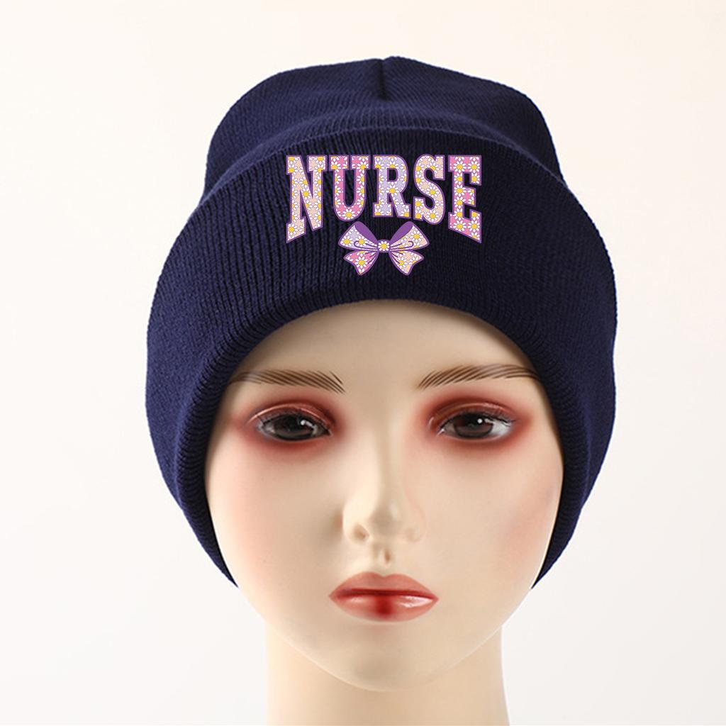 Nurse Bow Print Warm Winter Hats Unisex Cap Beanie Man Cap Stretchable Trendy Knitted Hat Beanie Perfect For Urban Style