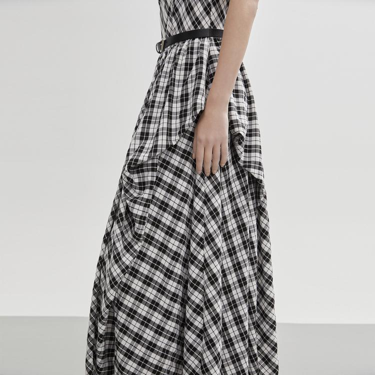ELLE French Plaid Fashion Comfortable Versatile Cami Maxi Dress Women dresses EL51410