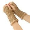 Women's Winter Warm Wool Gloves, Fingerless Diamond Knit Short Gloves