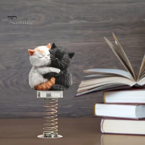 Süßes Geschenk für Katzenliebhaber Auto Armaturenbrett Dekorationen mit Feder-Wackel-Design, 2D Flache Acryl Kätzchen Lebendige Figuren Ornamente, Stabil Selbstklebend