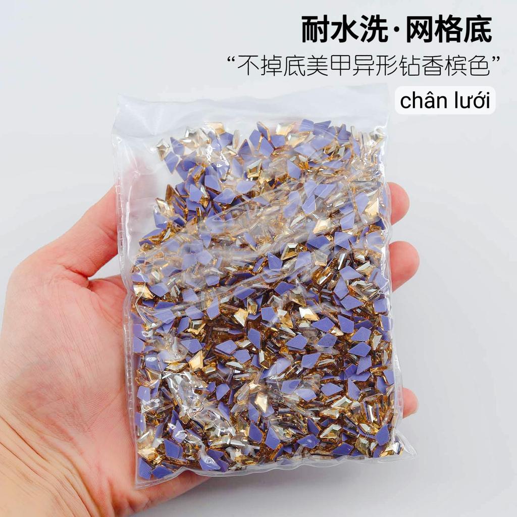 Mesh Bottom Nail Art Diamond, Champagne Special-Shaped Diamond, Small Size, No Bottom Nail Drill, Washable Flat Bottom Special-Shaped Whole Batch