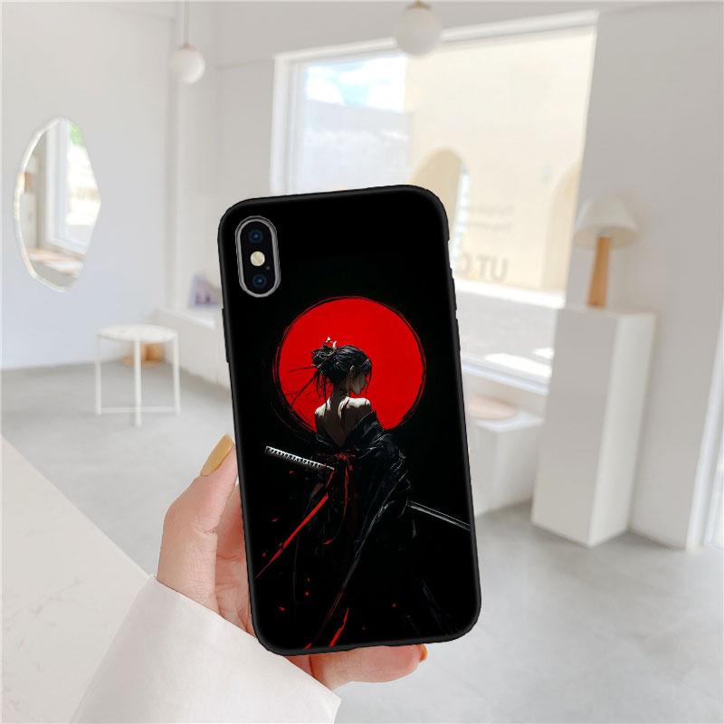 CJ70 Japan Samurai Soft Shell Phone Case for iPhone 16 15 14 13 12 Pro Max Plus Mini