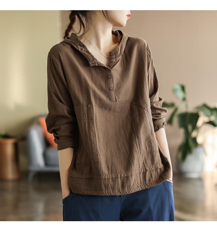 Women's Hoodie T Shirts Spring Summer Fashion Solid Color Casual Pullover Tees Office Ladies Long Sleeve