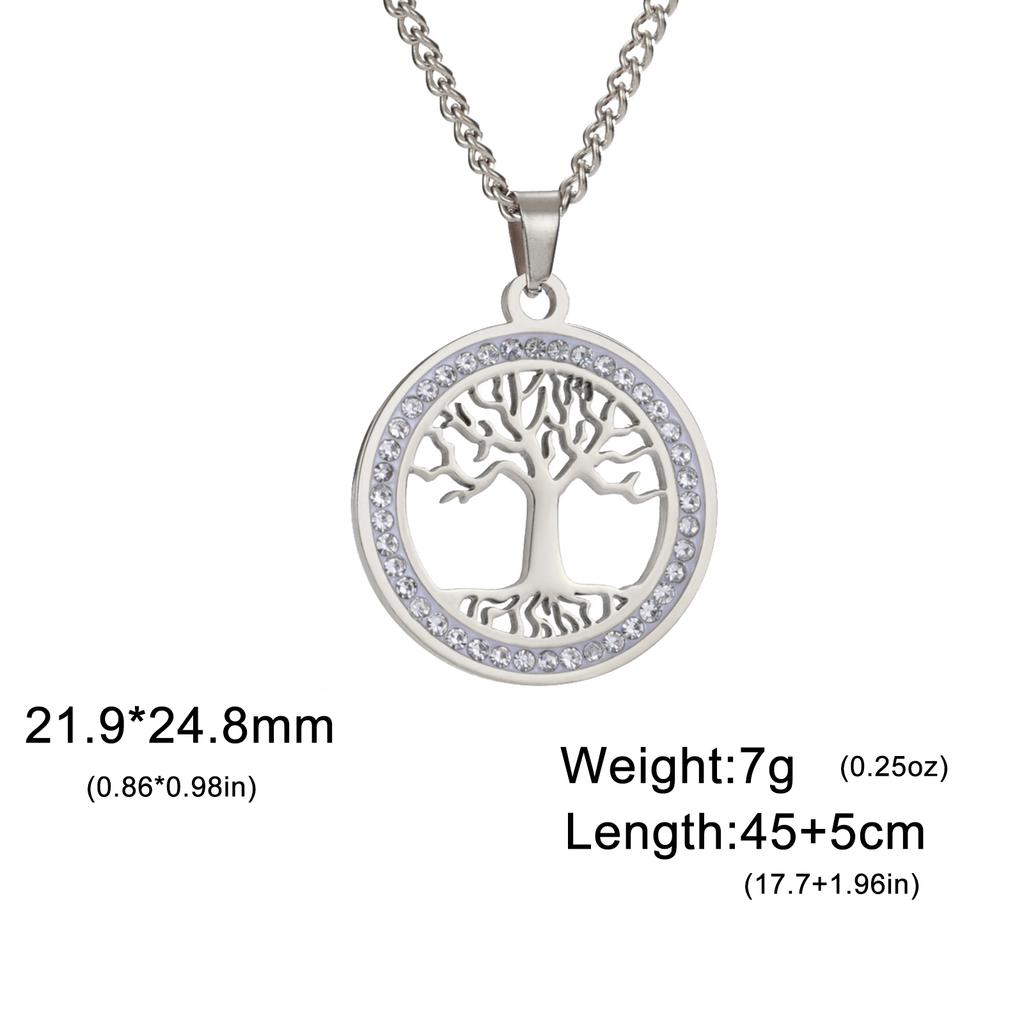Tree of Life Clear Zircon Round Pendant Necklace Women Stainless Steel Gold Color Neck Chains Luxury Jewelry Wedding Gift