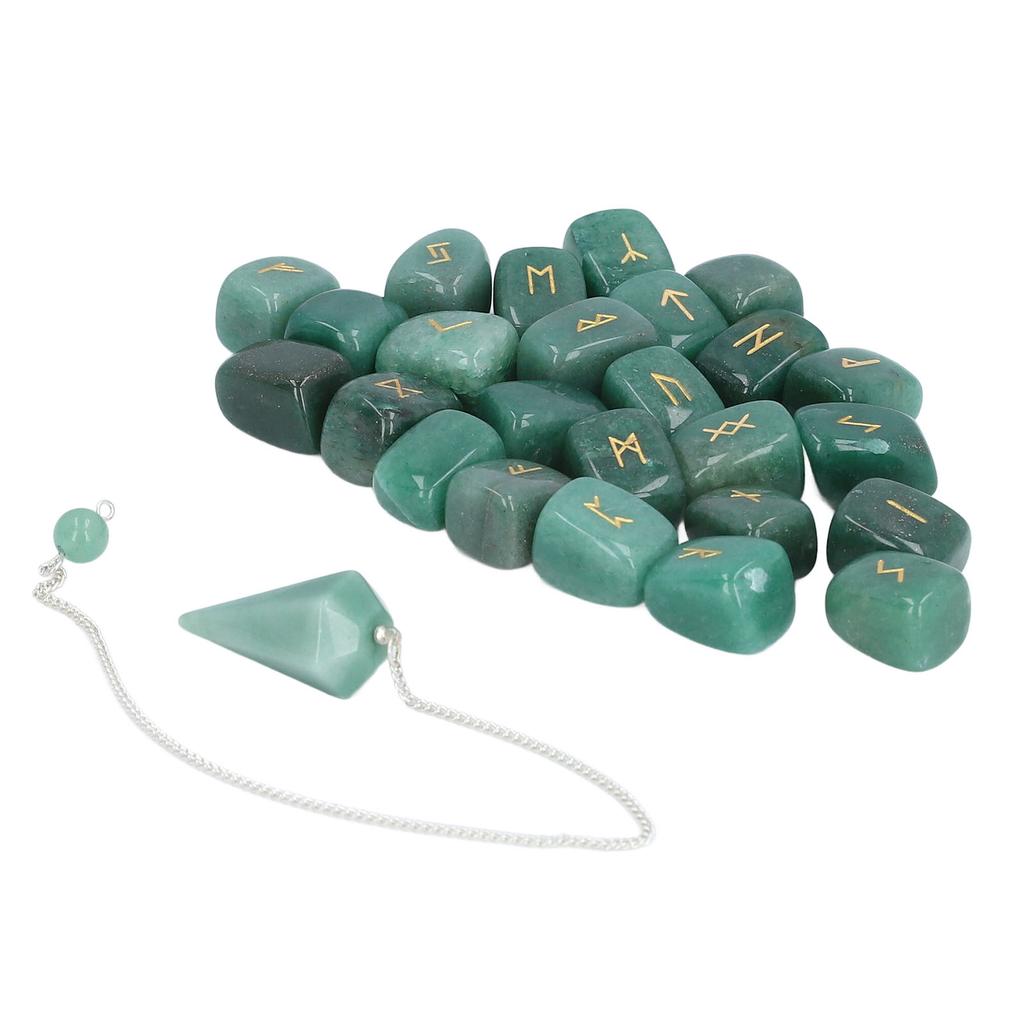 25 szt. Kamieni Runicznych Zestaw Kryształów z Wahadłem i Woreczkiem Uzdrowienie Powodzenie Dywinacja Kamienie Runiczne dla