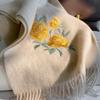 Luxury Embroidery 100% Wool Scarf Women Solid Floral Cashmere Handkerchief Warm Pashmina Female Shawl Pareo Soft Bufanda