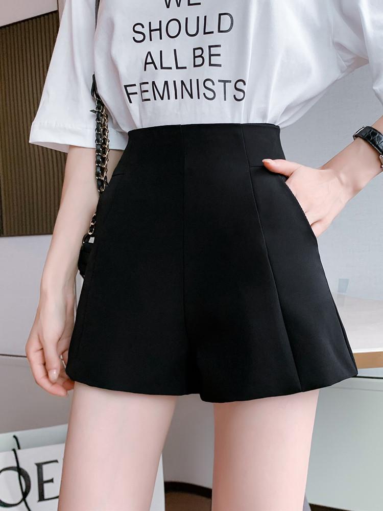 

Женский летний костюм 2024 года в корейском стиле с завышенной талией, облегающий, А-силуэта, с шортами S чёрный