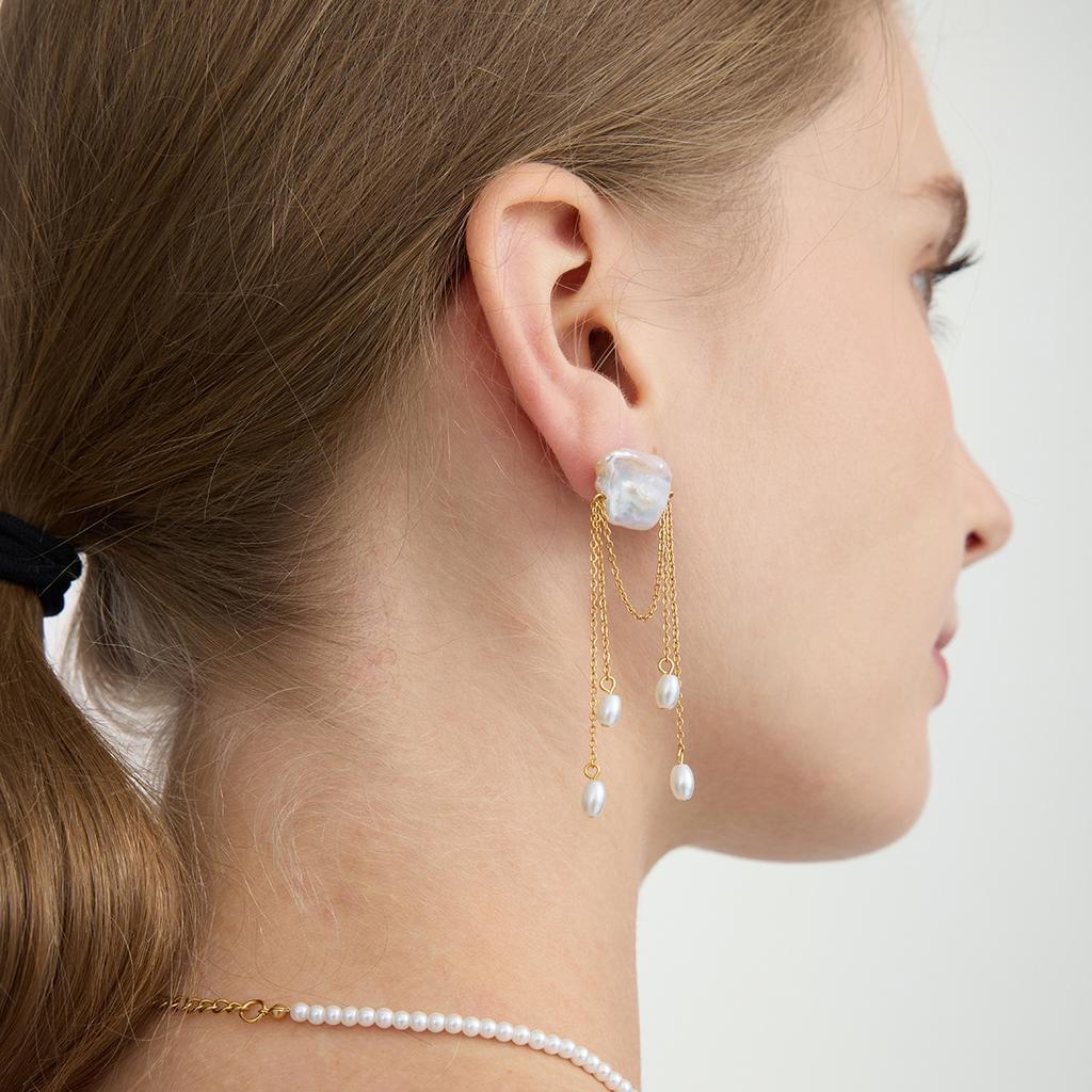 Light Luxury High-end Fringed Freshwater Pearl Earrings Jewelry