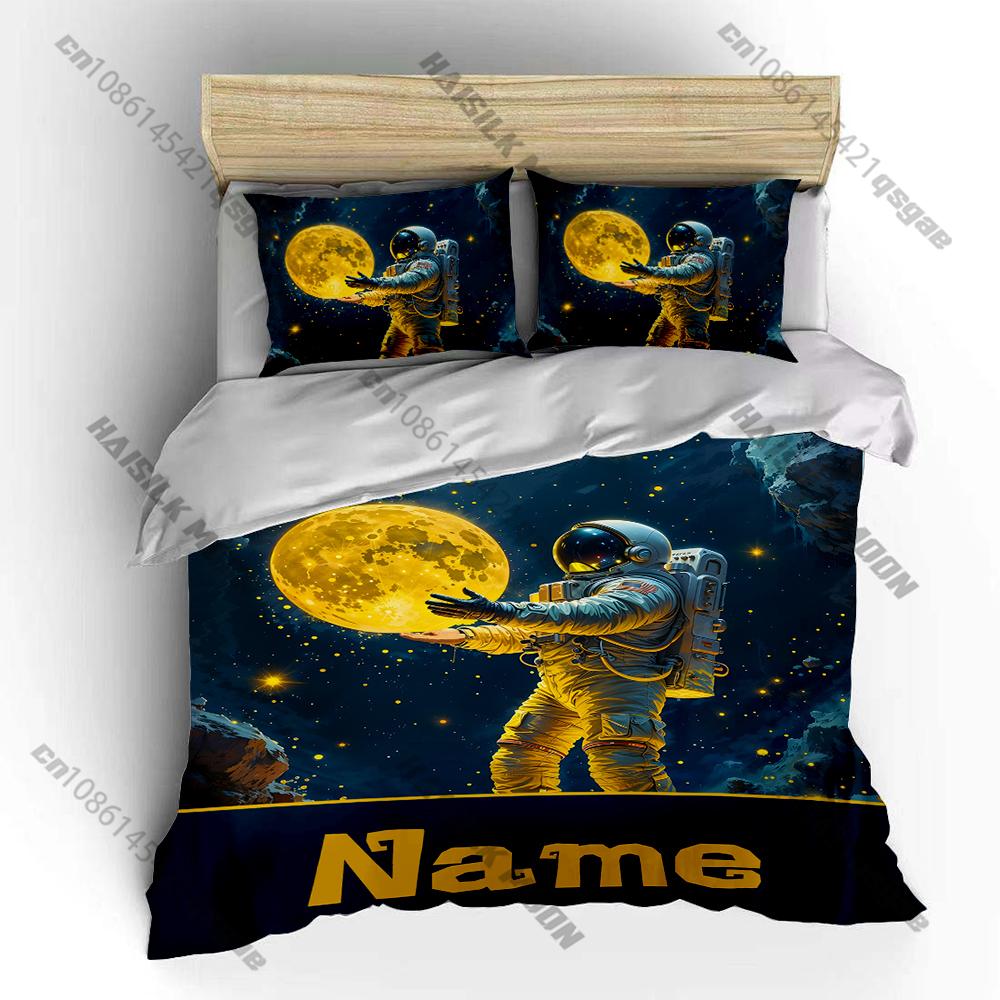 Astronaut Print Bedding Set Duvet Cover 1 Duvet Cover 2 Pillowcases Adult and Kids Bedding Set Luxury EU Twin 135X200cm