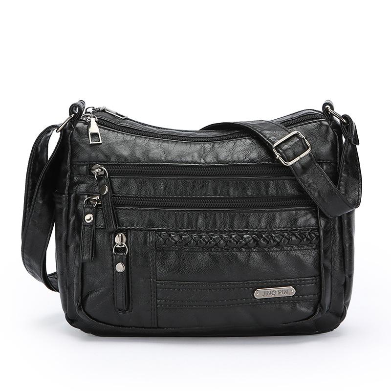 

Китайская сумка для мамы Новая модная простая наплечная сумка Однотонная универсальная многоотделенческая сумка большой вместимости через плечо Женская чёрный