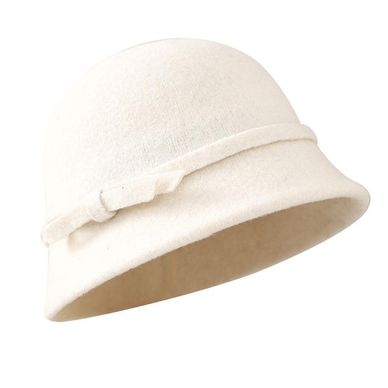 Hepburn style wool bucket hat female French retro autumn and winter temperament elegant daughter celebrity versatile bow basin