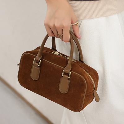 Herbst neue vielseitige einfache Bowling-Leder mattes Leder Wildleder Schulter Umhängetasche Damen Tasche Retro Handtasche