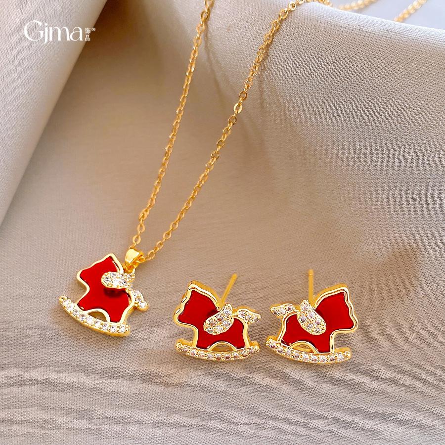 Zircon red natal year pony earrings light luxury stud earrings exquisite cute earrings