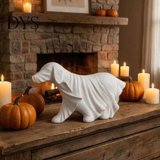 Decorative Ghost Sculptures Halloween Dog Figurine, Resin Spooky Draped Cute Statues Statue for Living Room, Bedroom, Office, Home Desktop Decor