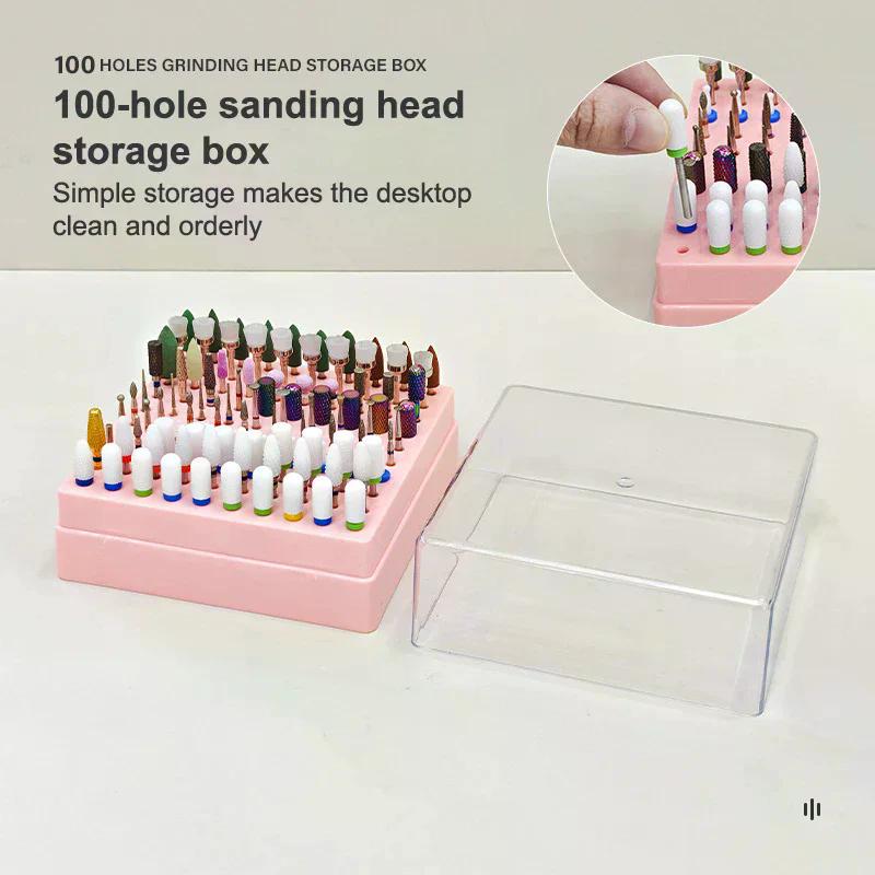100 Nail Storage Polish Holder Organizer Stand Display Plastic Holes Art Drill Box Grinding Head Bit Bits