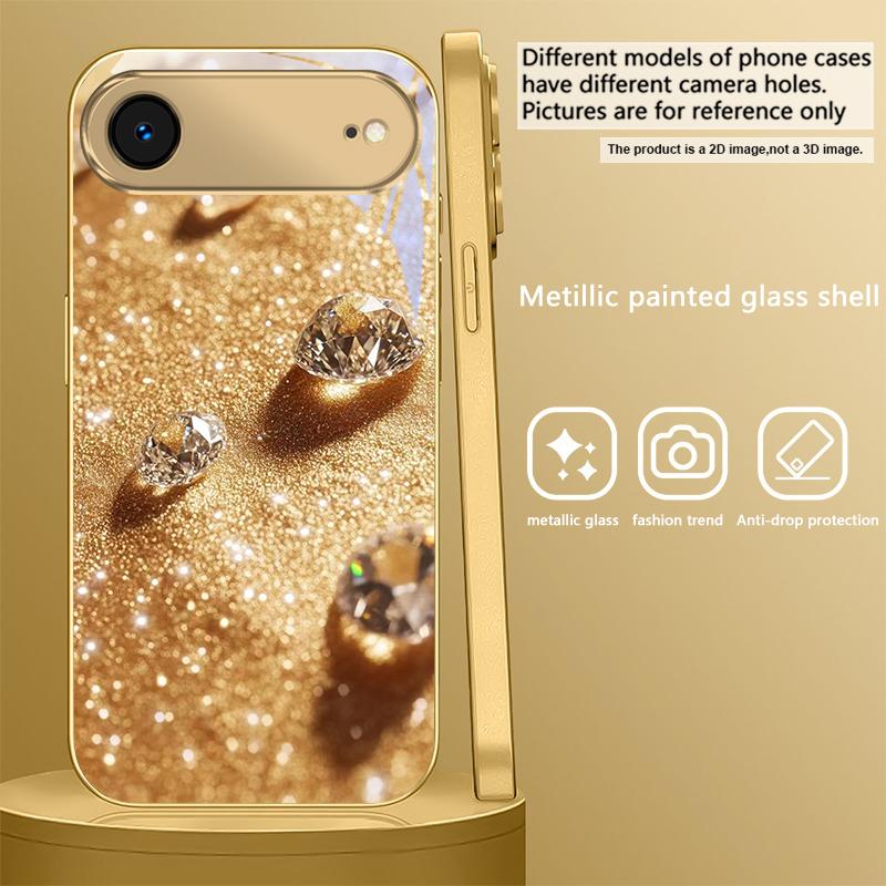 

Brilliant gold diamonds For IPhone 17Pro Max 16 17 Pro 15 Pro 14 13 Plus 12 Mini 11Pro Max XR 16E 17 Air Golden glass phone case iPhone 13 mini
